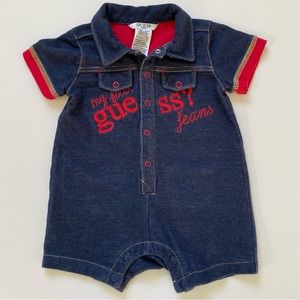 Guess ‘My first Guess Jeans’ outfit size 3 6 Months Blue Denim Red Trim Romper